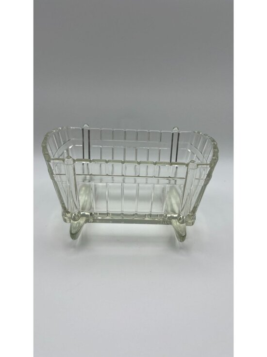 Other - Vintage Glass Footed Rectangular Dish With Ribbed Design Clear Finish Decorative